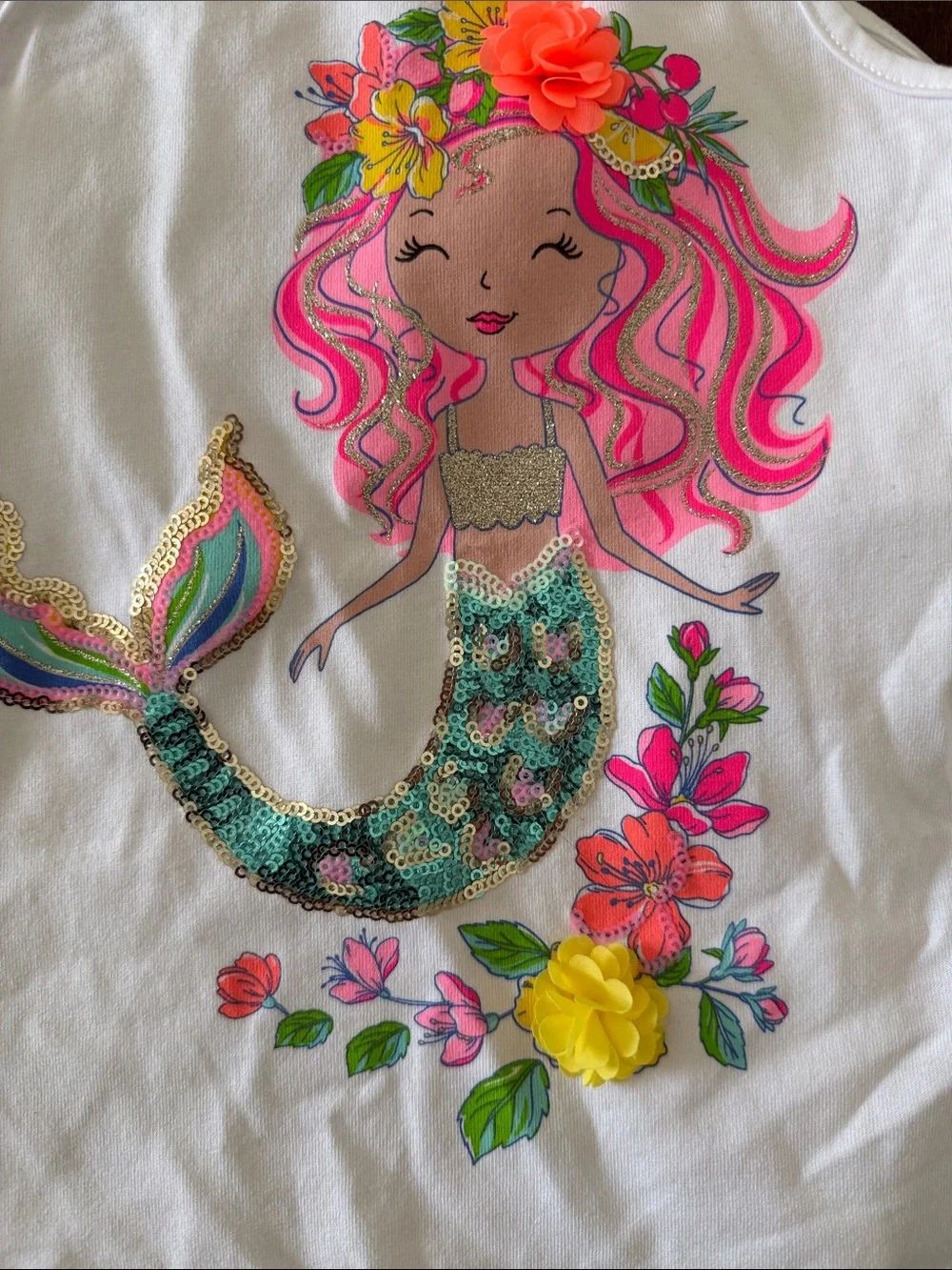Tommy Bahama Girls White Mermaid Sequin Graphic Tank Top with Pink Straps! 5/6 - Picture 2 of 4